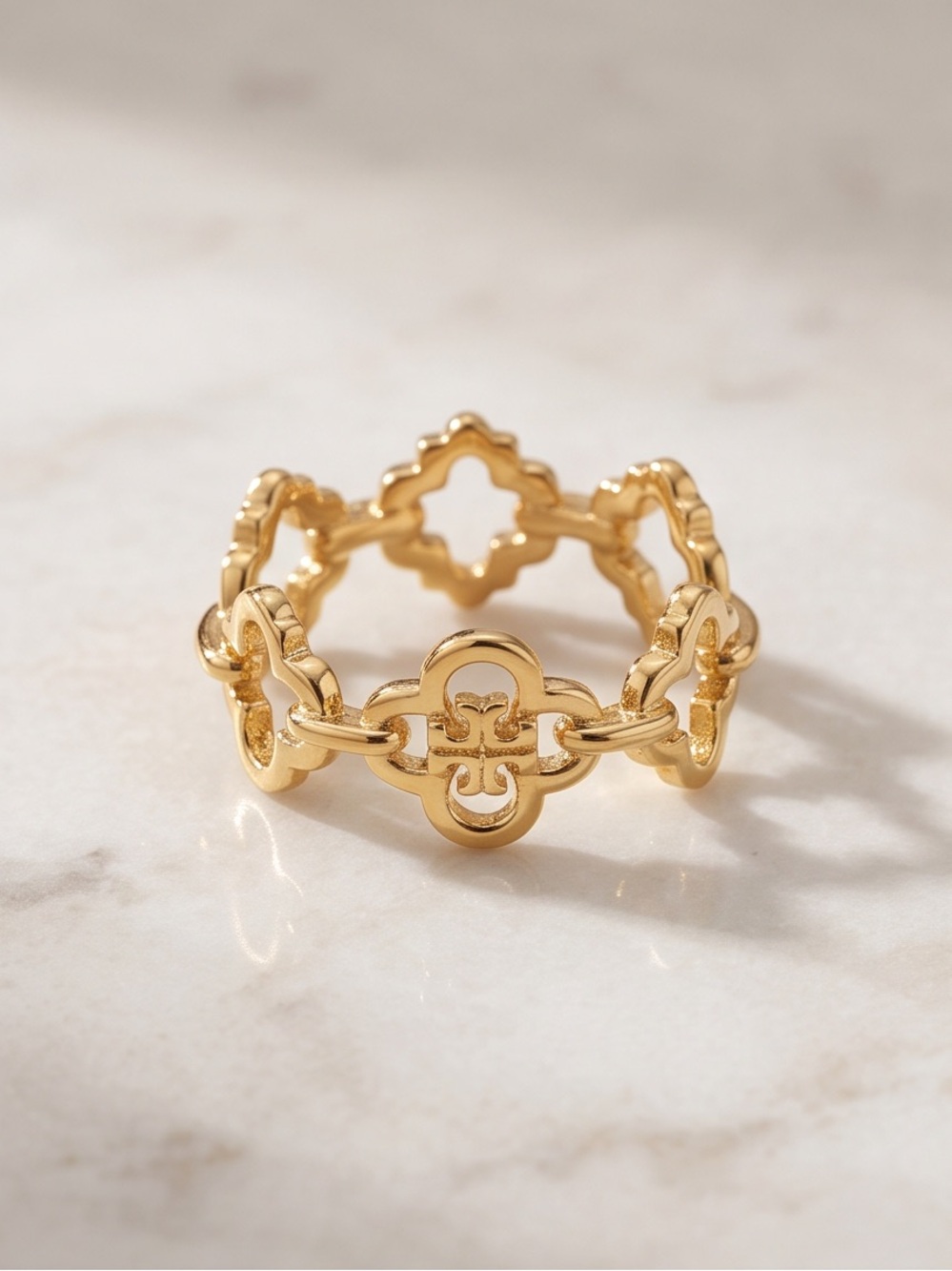 Tory Burch Gold Floral Cutout Open Band Ring